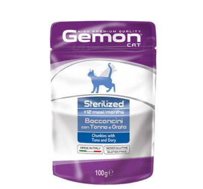 Gemon Kısırlaşdırılmış (Sterilizə) Pişiklər üçün Tuna və Dori Balıqlı Yem, 100 qr - GEMON