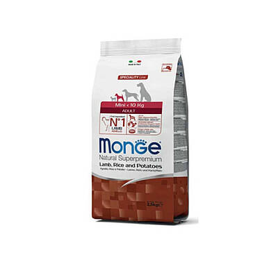 Monge Adult Min Dog Lamb, Rice and Potato / Yetkin Kiçik Cins İtlər üçün Quzu Ətli, Düyü və Kartoflu Yem, 2.5 kq - MONGE