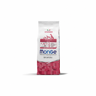 Monge All Breeds Adult Monoprotein Mal Ətli və Düyülü İt Yemi, 15 kq - MONGE