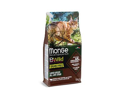 Monge BWild Adult Cat Buffalo with Potatoes & Lentils / Yetkin Pişiklər üçün Camış Əti, Kartof və Mərciməkli Dənəsiz Quru Yem 1,5 kq - MONGE