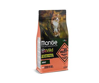 Monge BWild Adult Cat Salmon with Peas / Yetkin Pişiklər üçün Qızılbalıq və Noxudlu Dənəsiz Quru Yem 1,5 kq - MONGE