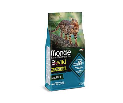 Monge BWild Adult Cat Sterilised Tuna with Peas / Kısırlaşdırılmış (Sterilizə olunmuş) Yetkin Pişiklər üçün Tuna Balığı və Noxudlu Dənəsiz Quru Yem 1,5 kq - MONGE