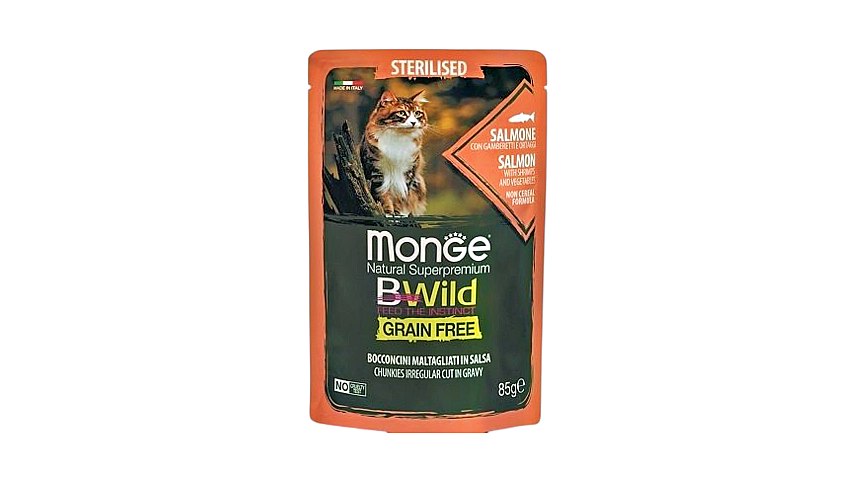 Monge Bwild Kısırlaşdırılmış (Steril) Pişiklər üçün Qızılbalıqlı Yaş yem, 85 qr - 1