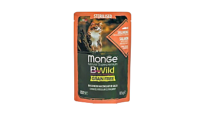 Monge Bwild Kısırlaşdırılmış (Steril) Pişiklər üçün Qızılbalıqlı Yaş yem, 85 qr - MONGE