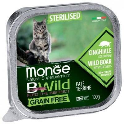 Monge Bwild Kısırlaşdırılmış (Steril) pişiklər üçün Vəhşi Qaban Ətli Paştet 100 qr - MONGE