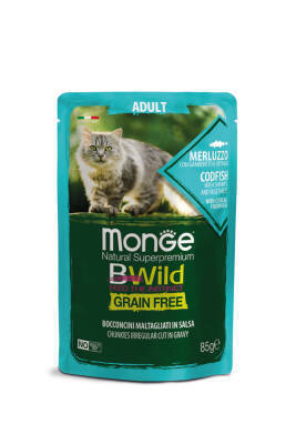 Monge Bwild Yetkin Pişiklər üçün Treska Balığlı Yaş yem, 85 qr - MONGE