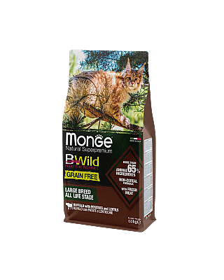 Monge Cat Bwild Grain Free Adult Large Buffalo / Yetkin Pişiklər üçün Buffalo (vəhşi camış) ətli taxılsız yem 1 kq - MONGE
