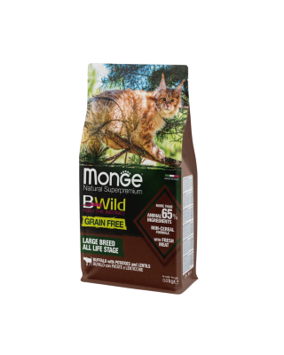 Monge Cat Bwild Grain Free Adult Large Buffalo / Yetkin Pişiklər üçün Buffalo (vəhşi camış) ətli taxılsız yem 10 kq - MONGE