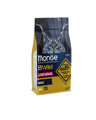 Monge Cat Bwild Low Grain Adult Hare Meat / Yetkin Pişiklər üçün Dovşan ətli taxılsız yem 1 kq - MONGE