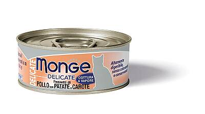 Monge Delicate Toyuq ətli, Yerkökülü və Kartoflu Pişik Yeməyi , 80 qr - MONGE