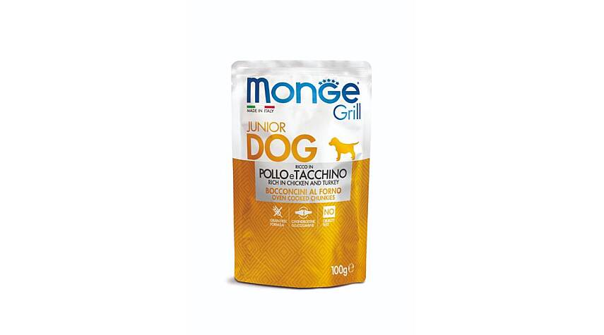 Monge Grill Bala İtlər üçün Toyuq və Hinduşka ətli yaş yem, 100 qr - 1