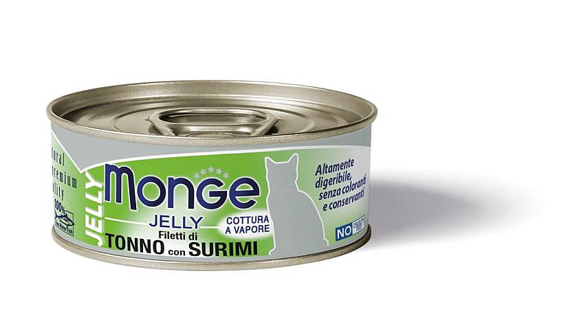 Monge Jelly Pişiklər üçün Sarıüzgəc Tuna Balığı və Surimili yem 80 qr - 1