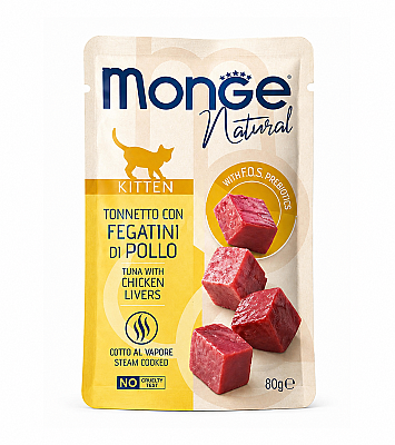 Monge Natural Bala Pişiklər üçün Tuna Balığı və Toyuq Qaraciyərli yem, 80qr - MONGE