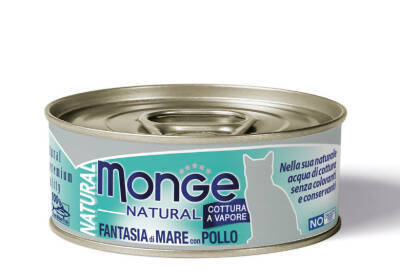 Monge Natural Qarışıq Dəniz Məhsulları və Toyuq Ətli Pişik Yeməyi, 80 qr - MONGE