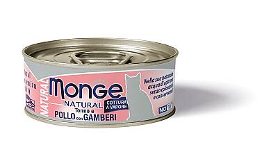 Monge Natural Tuna, Toyuq Ətli və Krevetli Pişik Yeməyi, 80 qr - MONGE