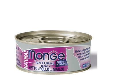 Monge Natural Tuna, Toyuq və Mal Ətli Pişik Yeməyi, 80 qr - MONGE