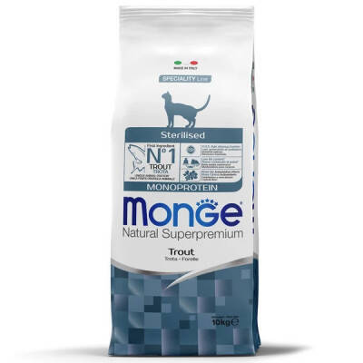 Monge Sterilised Cat Food with Trout / Kısırlaşdırılmış (Sterilizə Olunmuş) Pişiklər üçün Forelli yem 10 kq - MONGE