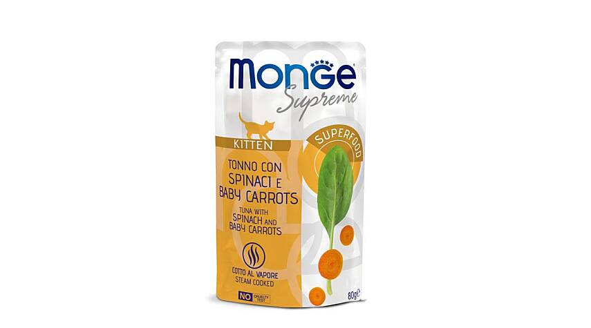 Monge Supreme Bala Pişiklər üçün Tuna, İspanaq və Yerkökülü 80 qr - 1