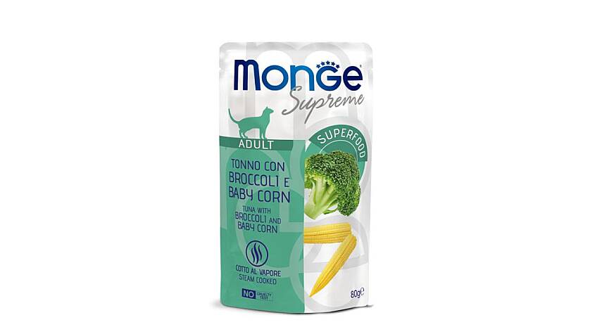 Monge Supreme Yetkin Pişiklər üçün Tuna, Brokkoli və Mini Qarğıdalılı 80 qr - 1