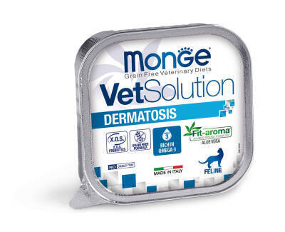 Monge VetSolution Dermatosis Grain Free Paşteti / Dəri və Tük Sağlamlığının Dəstəklənməsi üçün Taxılsız Pişik Yemi, 100 qr - MONGE